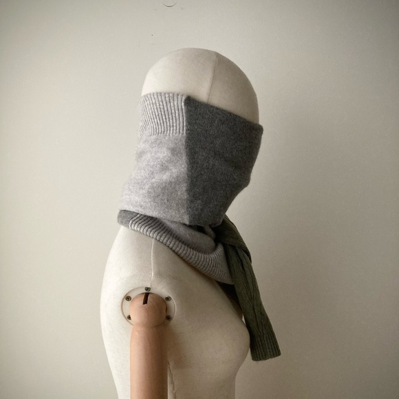 joodito 100% cashmere tie sweater japanese boro boho patchwork scarf gray green - Picture 8 of 11